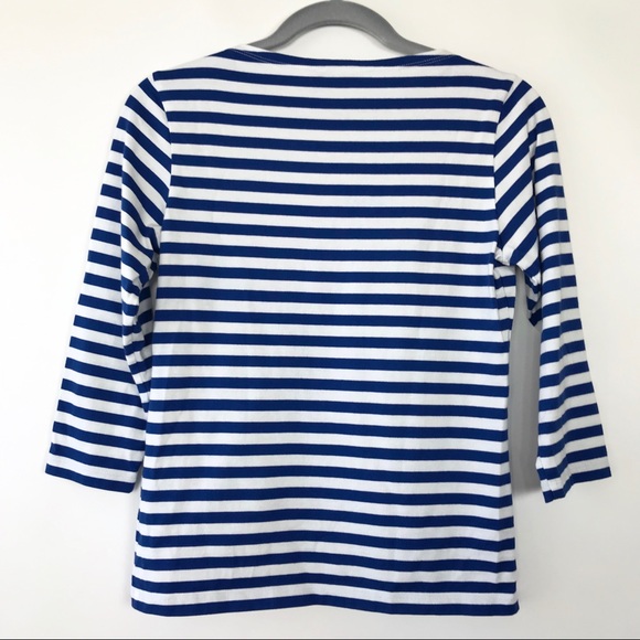 Marimekko Blue Striped Top 3/4 Sleeve Blue White - Picture 4 of 4